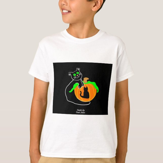 Black Cat Pumpkin Boy's White Basic T Shirt (Framsida)