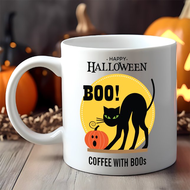 Black Cat Pumpkin Coffee med Boos Halloween Kaffemugg (Skapare uppladdad)