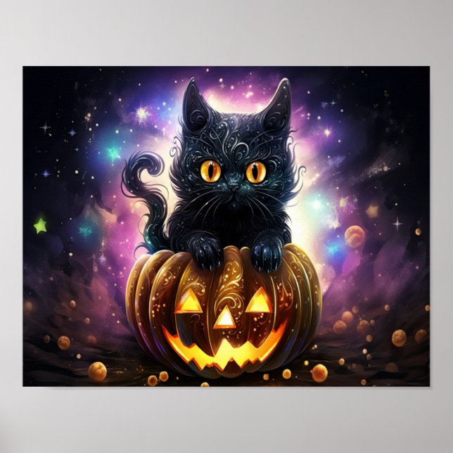 Black Cat Pumpkin Galaxy Poster (Framsidan)