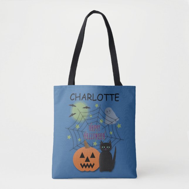 Black Cat & Pumpkin Halloween Bus eller godis Tygkasse (Framsida)