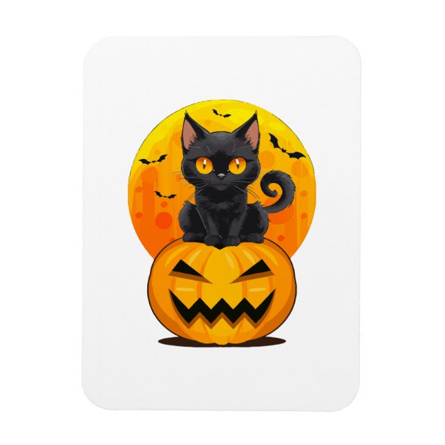 Black Cat Pumpkin Halloween Costume Magnet (Vertikal)
