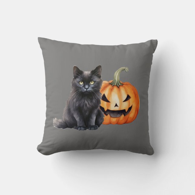 Black Cat & Pumpkin Halloween Dekorativ kudde (Framsida)