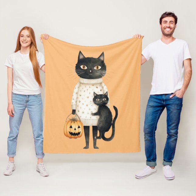 Black Cat & Pumpkin Halloween fleece Blanket (På plats)