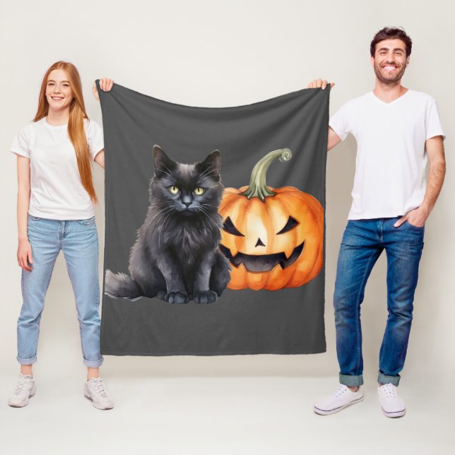 Black Cat & Pumpkin Halloween Fleece Blanket (På plats)