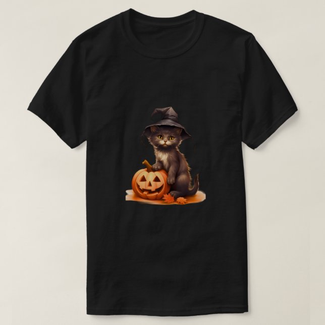 Black Cat & Pumpkin Halloween Tee - Classic Spooky (Design framsida)
