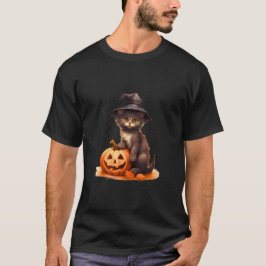 Black Cat & Pumpkin Halloween Tee - Classic Spooky