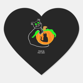 Black Cat Pumpkin Heart Sticker Hjärtformat Klistermärke