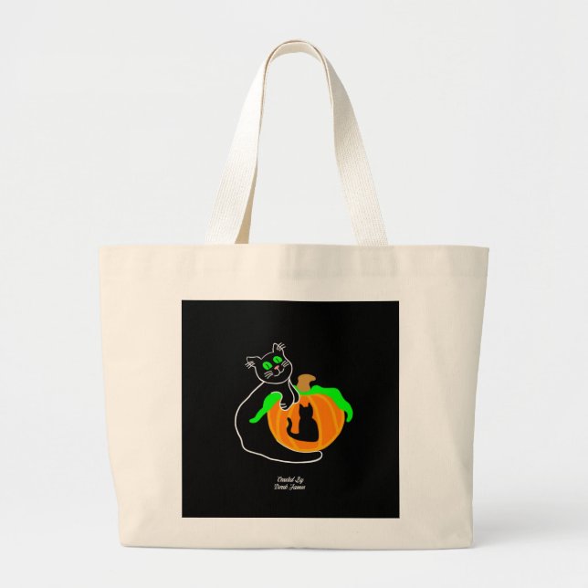 Black Cat Pumpkin Jumbo Tote Bag Tygkasse (Framsidan)
