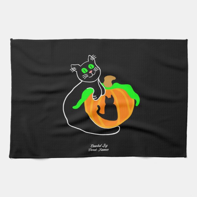 Black Cat Pumpkin Kitchen Towel Kökshandduk (Horisontell)