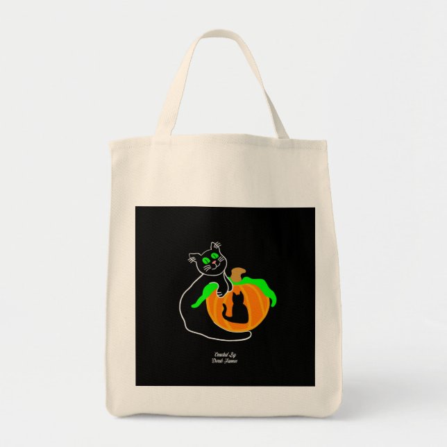 Black Cat Pumpkin Livsmedel Tote Bag Tygkasse (Framsidan)