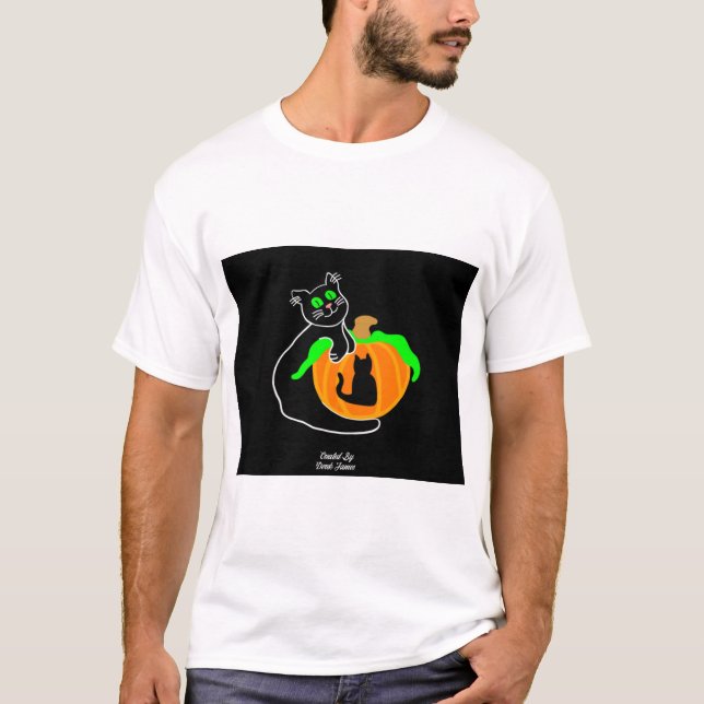 Black Cat Pumpkin Manar White Basic T Shirt (Framsida)