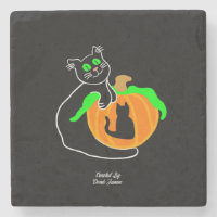 Black Cat Pumpkin Marble Stone Underlägg