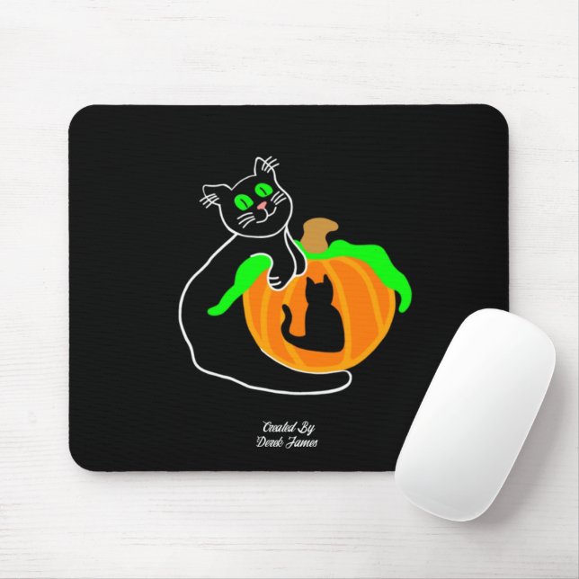 Black Cat Pumpkin Mouse Pad Musmatta (Med mus)