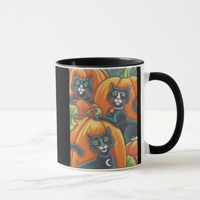 Black Cat Pumpkin Patch Halloween MUGG (Höger)