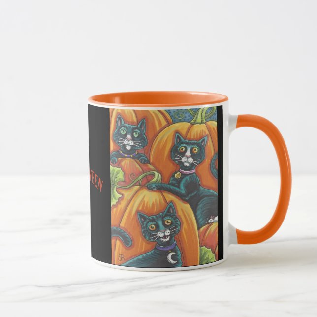 Black Cat Pumpkin Patch Halloween MUGG (Höger)