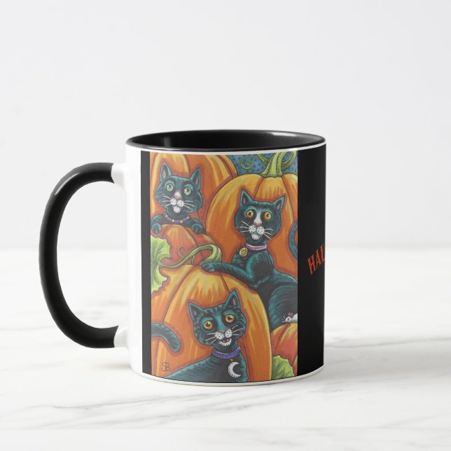 Black Cat Pumpkin Patch Halloween MUGG (Vänster)