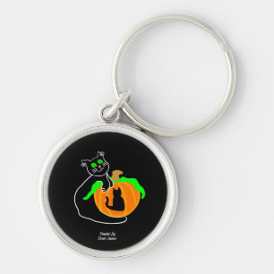 Black Cat Pumpkin Premium Round Keychain Rund Silverfärgad Nyckelring