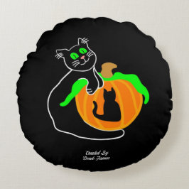 Black Cat Pumpkin Round Dekorativ kudde