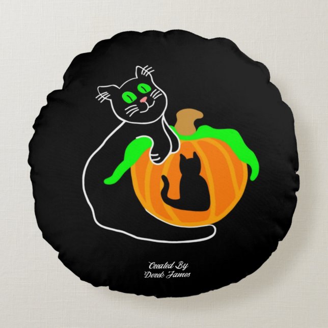 Black Cat Pumpkin Round Dekorativ kudde (Framsidan)