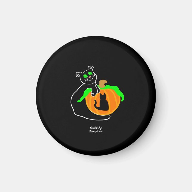 Black Cat Pumpkin Round Magnet (Framsidan)