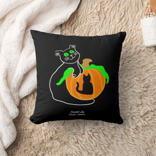 Black Cat Pumpkin Square Dekorativ kudde (Filt)