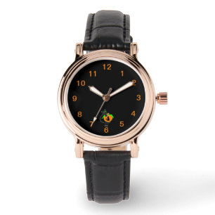 Black Cat Pumpkin Square Leather Strap Watch Armbandsur