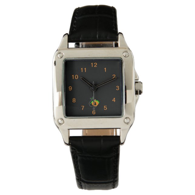 Black Cat Pumpkin Square Leather Strap Watch Armbandsur (Framsida)