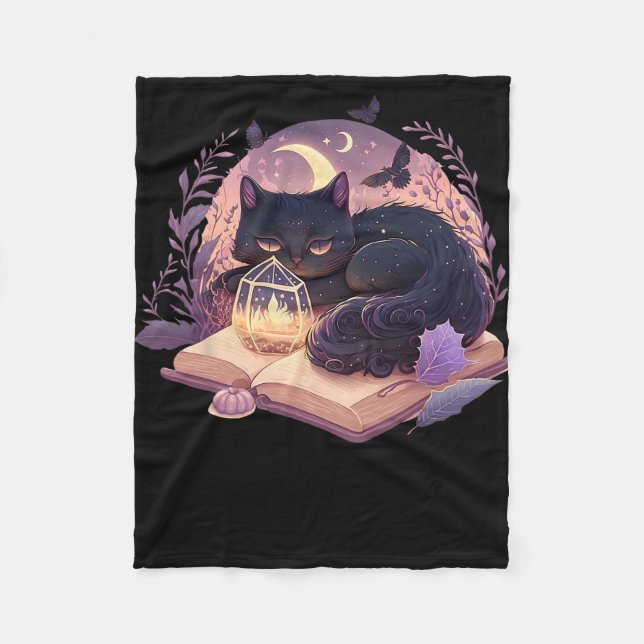 Black Cat Pumpkin T-Shirt - Full Moon Halloween Fleecefilt (Framsidan)