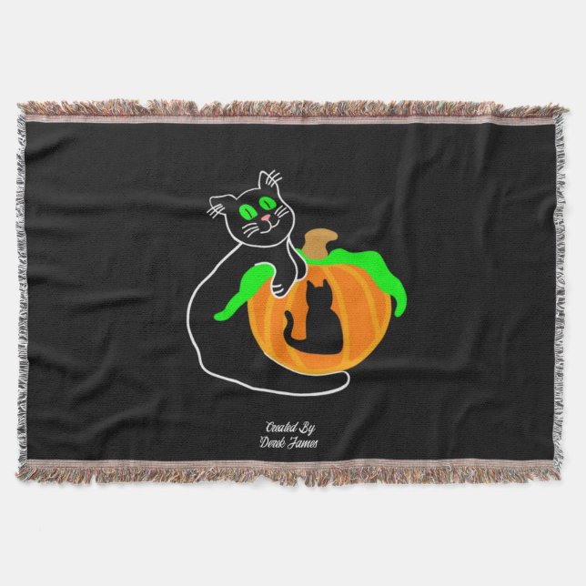 Black Cat Pumpkin Throw Blanket Filt (Framsidan)