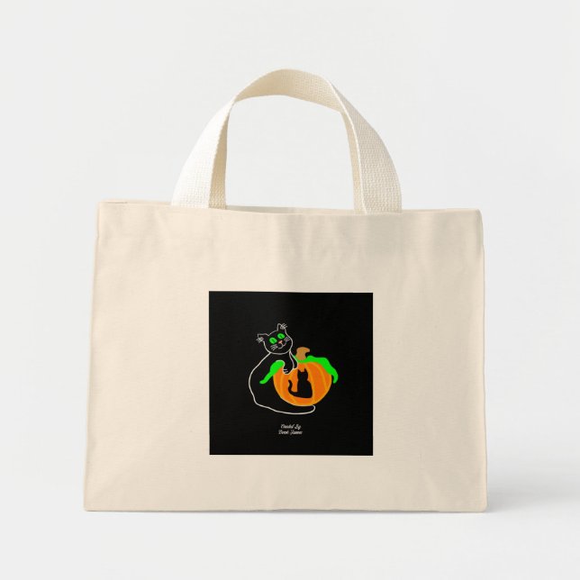 Black Cat Pumpkin Tiny Tote Bag Mini Tygkasse (Framsidan)