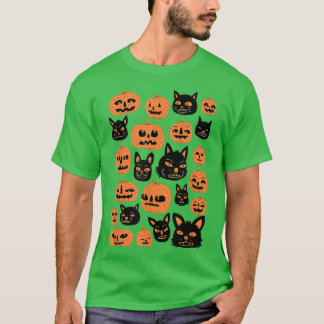 Black Cat Pumpkin Vintage Halloween Costume Trick T Shirt