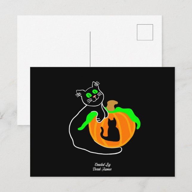 Black Cat Pumpkin-vykort Vykort (Fram/baksida)