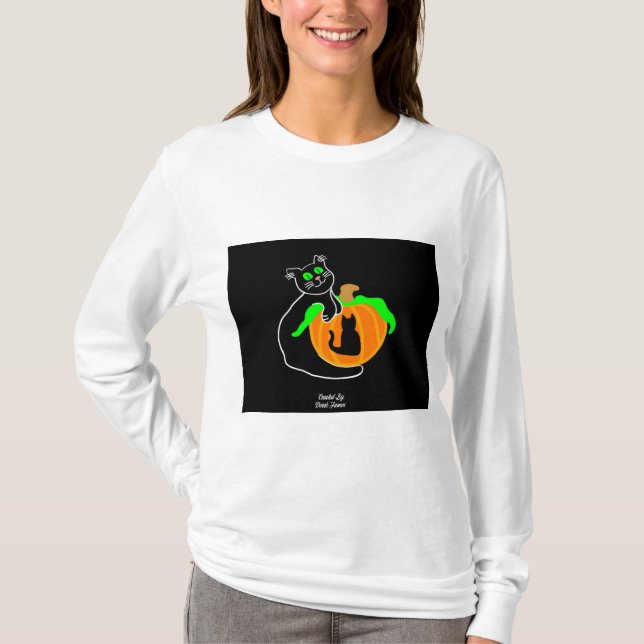 Black Cat Pumpkin Women's Långärmad Shirt T Shirt (Framsida)