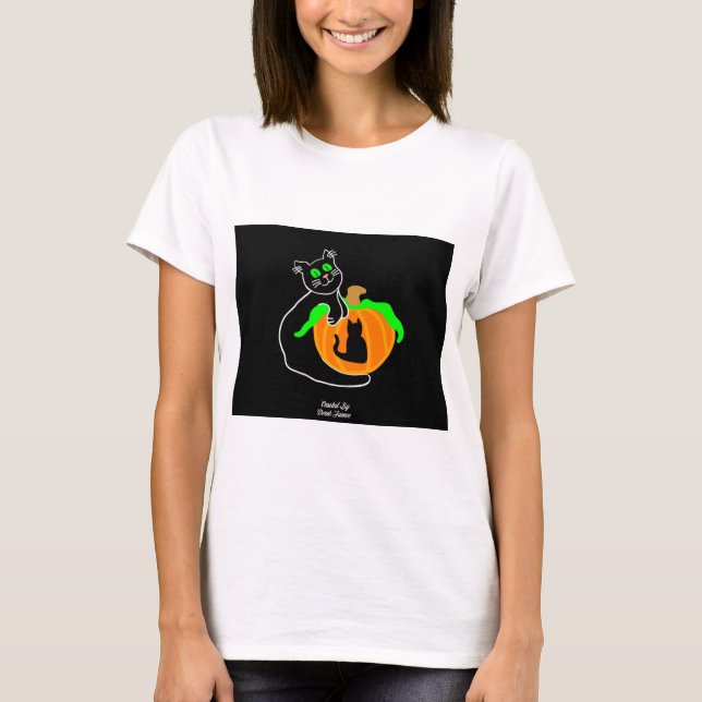 Black Cat Pumpkin Women's White Basic T Shirt (Framsida)
