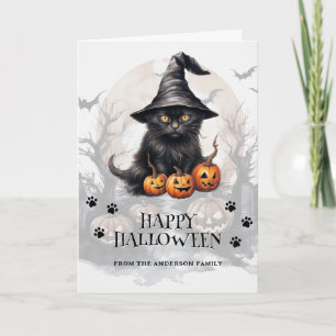 Black Cat Pumpkins Fladdermus Full Moon Photo Hall Kort