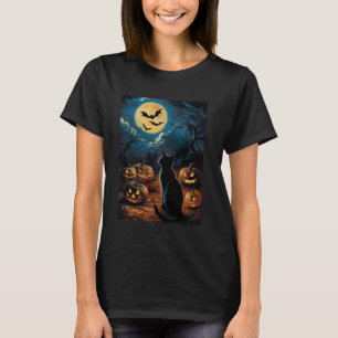 Black Cat Pumpkins Fladdermus Halloween - Starry N T Shirt