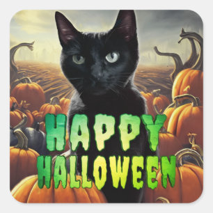 Black Cat & Pumpkins Fyrkantigt Klistermärke