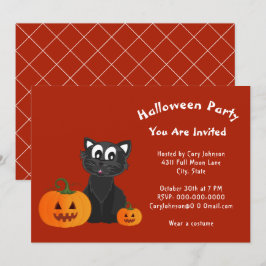 Black Cat Pumpkins Red Orange Halloween fest Inbjudningar