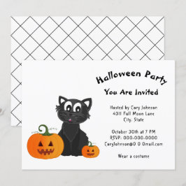 Black Cat Pumpkins White Mönster Halloween fest Inbjudningar