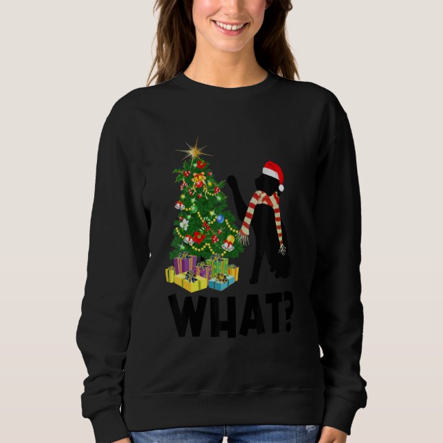 Black Cat Pushing Christmas Tree Over Cat What 1 T Shirt (Framsida)