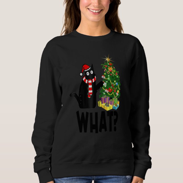 Black Cat Pushing Christmas Tree Over Cat What T Shirt (Framsida)