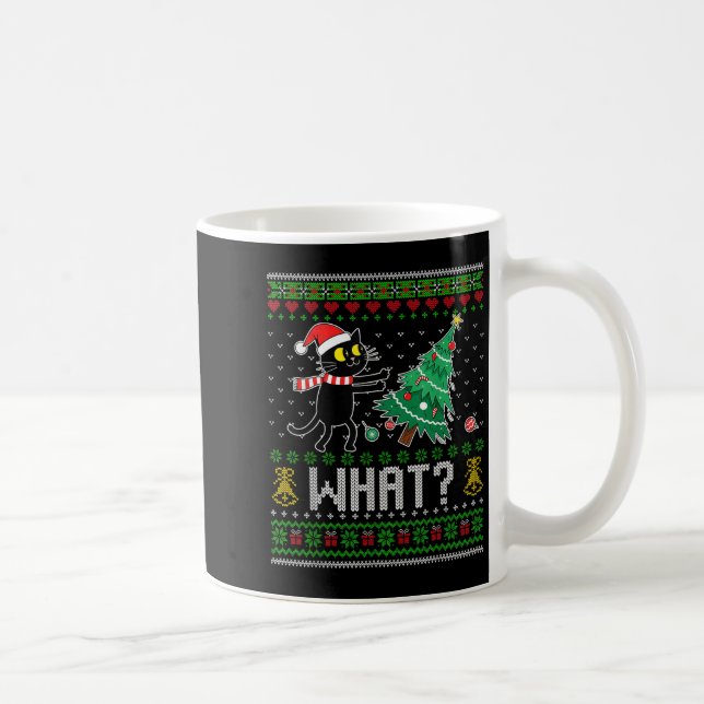 Black Cat Pushing Julgran Cat Vad roligt Ug Kaffemugg (Höger)
