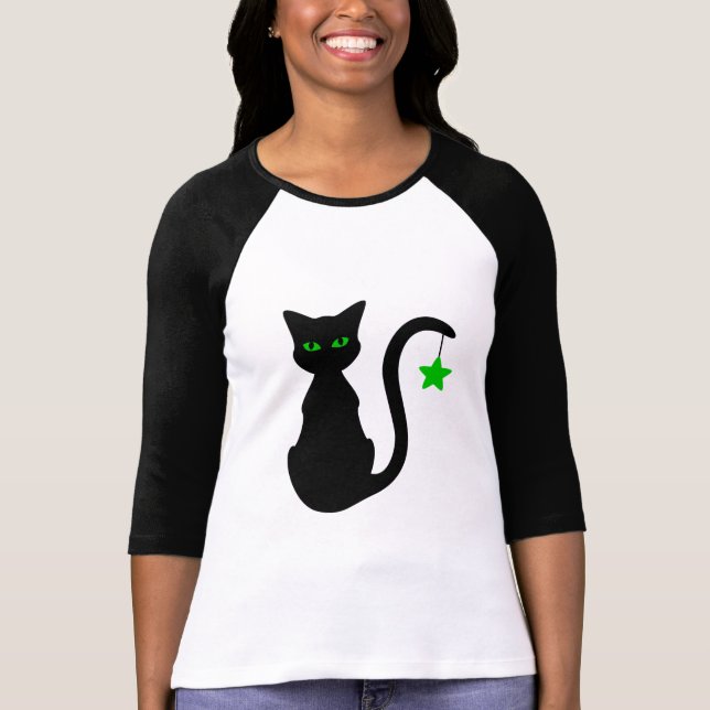 Black Cat Raglan T-Shirt (Framsida)