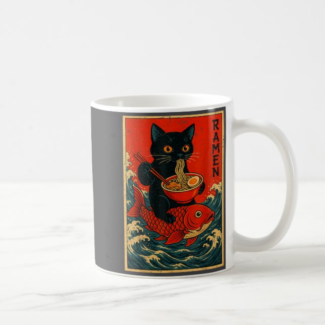 Black Cat Ramen Japanese Graphic Tees For Men Wome Kaffemugg (Höger)