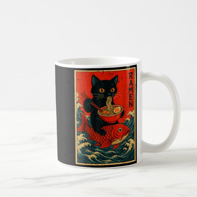 Black Cat Ramen Japanese Graphic Tees For Men Wome Kaffemugg (Höger)