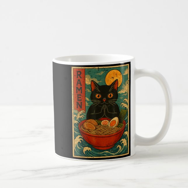 Black Cat Ramen Japanese Graphic Tees For Men Wome Kaffemugg (Höger)