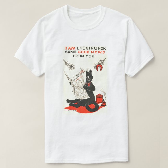 Black Cat Reading a Newspaper, Louis Wain Tee Shirt (Design framsida)