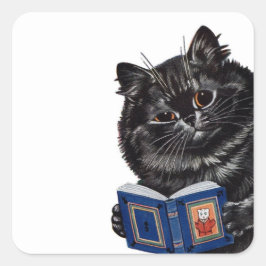 Black Cat Reading Bok, färgad av Louis Wain Fyrkantigt Klistermärke