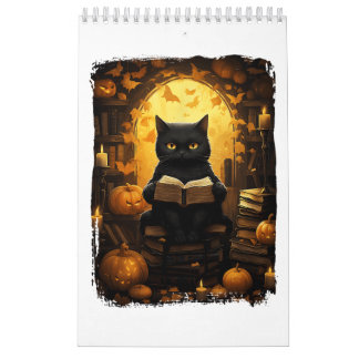 Black Cat Reading Bokar Pumpkin Autumn Teacher Ha Kalender