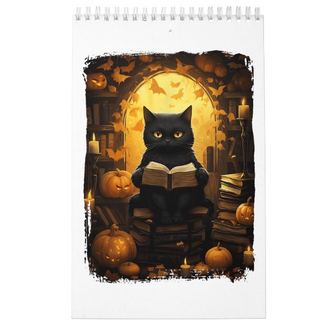 Black Cat Reading Bokar Pumpkin Autumn Teacher Ha Kalender (Omslag)